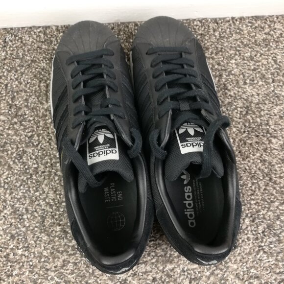 Adidas Shoes Mens Size 10 Superstar Black Gold Metallic Leather Casual Cordura